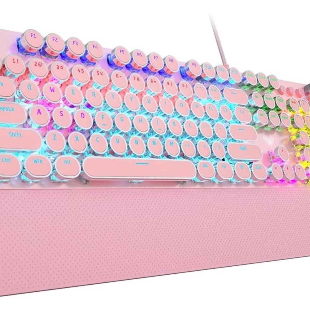 Pink Pastel Office Keyboard with Retro Design
